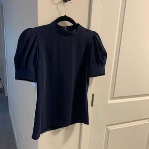 Express navy key hole button puff sleeve blouse